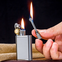Briquet torche à kérosène en métal, double usage, gravure laser, coupe-vent, style européen, portable, rechargeable, cadeau