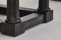 Table d'entrée contemporaine en chêne, console longue et fine, pieds à double colonne et tiroirs de rangement