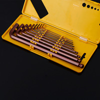 9 Buah Produsen Kustom Kualitas Tinggi Lengan Panjang S2 Metric Bronze Torx Hexagon Ball End Allen Wrench Hex Key Set dengan Kotak Kuning