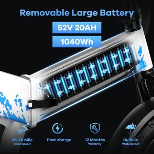Bicicleta Eléctrica Plegable Sasikeibike de 20 Pulgadas con Neumáticos Gruesos 4.0, Batería de Litio de 52V, 7 Velocidades, Cuadro de Aleación de Aluminio para Adultos - Product Image 3
