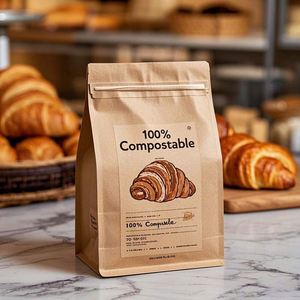 Bolsa de pie de papel Kraft biodegradable ecológica personalizada con cerradura de lazo de estaño de laminación para tostadas de panadería y embalaje de croissant - Product Image 1