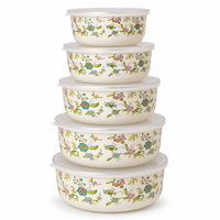 Lot de 5 bols de mélange en émail avec couvercle, personnalisables avec logo, écologiques, pour conservation alimentaire au réfrigérateur et camping