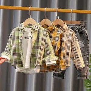 2021 Spring Autumn Infant Baby Suit Children wear Boys Girls Sets Plaid Shirt T Shirt Pant 3pcs Outfit Kids Clothing Sets