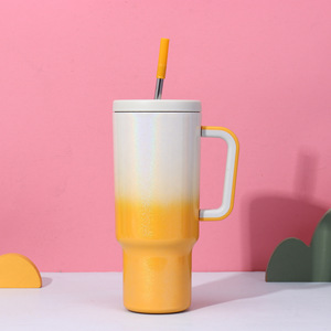 Gobelet isotherme de 40 oz de style américain avec poignée, couvercle et paille, en acier inoxydable, à double paroi, dégradé, pour voyage, camping, voiture, bouteille d'eau - Product Image 3