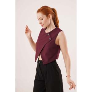 Chaleco Largo Retro Bordado de Tela Tejida para Mujer, Modelo Cruzado con Doble Botonadura, Color Borgoña, para Otoño e Invierno, Venta al por Mayor - Product Image 5
