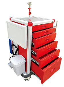 Chariot d'urgence multifonctionnel pour hôpital avec plateau encastré en acier inoxydable et ABS, poignée haute en PVC souple - Product Image 3