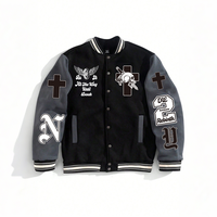 Blouson Bombardier Homme de Haute Qualité Noir Style Universitaire Vintage Broderie Personnalisée Logo DTF Écussons Baseball pour Hommes