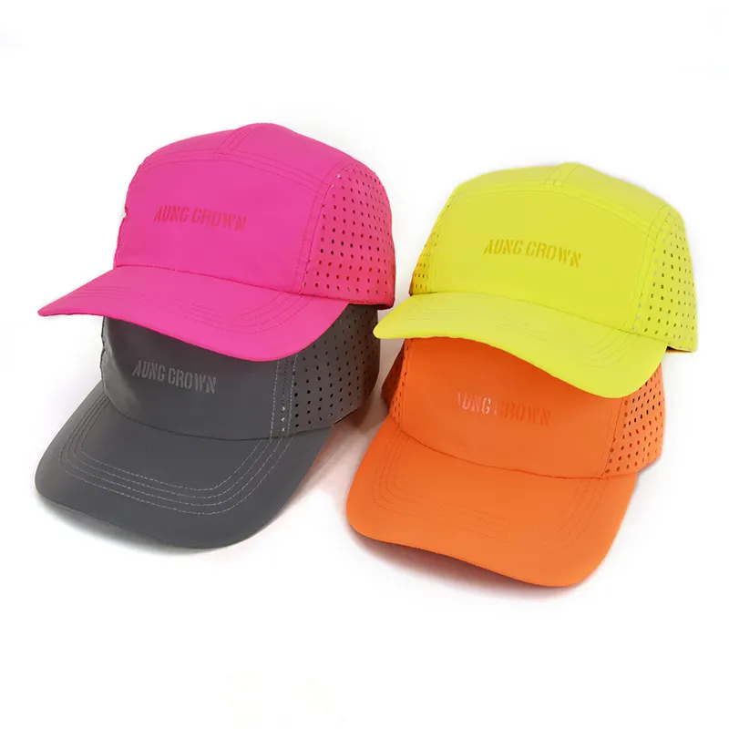 Safe neno fresh color laser holes perforated hats breathable mesh baseball 5 panel sports running caps with logo
