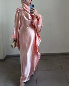 Oem مخصص منخفض موك ريشة صفعة وردي قفطان صلاة رداء للأعياد رمضان إسلامية فاخرة للنساء فستان عبايات دبي للنساء - Product Image 2