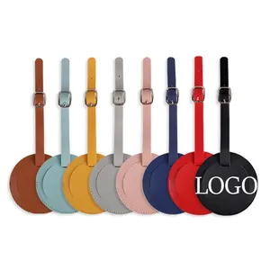 PU Leather Luggage Tag Holders For Traveling Business Trip Round Shape Solid Color Soft Leather Suitcase Tags Accept Custom Logo