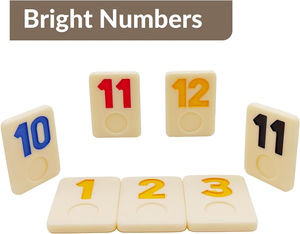 Juguete familiar, juegos de mesa clásicos, portátiles, 6 jugadores, 160 <span class=keywords><strong>Rummy</strong></span> Tiles, <span class=keywords><strong>juego</strong></span> de cubo de viaje con 6 soportes para azulejos, estuche - Product Image 3