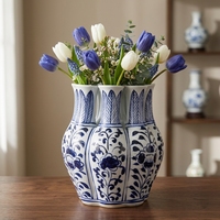 Vase en porcelaine bleu et blanc classique de luxe fait main de Jingdezhen avec 9 trous, tulpière, décoration d'intérieur