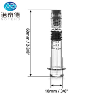 Seringue en verre Luer Lock de 1 ml avec piston en métal doré et emballage en blister plat pour liquides épais