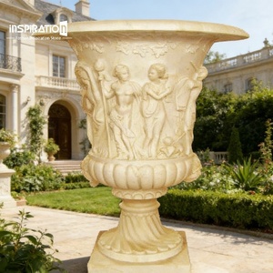 Jardinière en pierre moulée pour bordure de jardin, grand vase en pierre, urne en pierre reconstituée pour terminal d'aéroport - Product Image 1