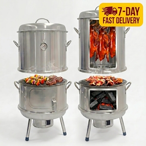 <span class=keywords><strong>Barbecue</strong></span> fumoir <span class=keywords><strong>vertical</strong></span> 3-en-1 en acier inoxydable durable pour l'extérieur - Product Image 1