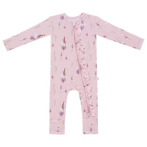 Combinaison Bébé Personnalisée à Manches Longues en Bambou et Modal Naturel, Double Fermeture Éclair, ODM OEM, Pyjama Convertible à Volants pour Fille - Product Image 1