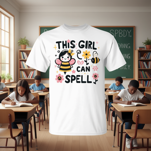 Camiseta para niña con estampado de 'Girl Can Spell' para la competencia escolar de ortografía, camiseta promocional - Product Image 3