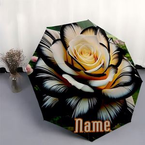 1 Parapluie pliant personnalisé noir et blanc avec nom et rose, sans minimum de commande, cadeau floral personnalisé, commande unique, parapluie avec photo - Product Image 2