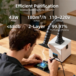 Extracteur de fumée et <span class=keywords><strong>purificateur</strong></span> <span class=keywords><strong>d</strong></span>'<span class=keywords><strong>air</strong></span> compact 180m³/h à forte aspiration avec bras extracteur pour ateliers de réparation de machines – Élimination rapide des fumées - Product Image 1