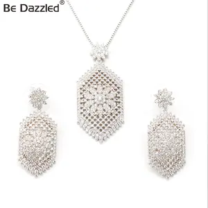 Bedazzled Wholesale Copper Alloy Cubic Zircon Necklace For Women Earring Necklace Set 2 Pieces Nigerian Jewelry Set