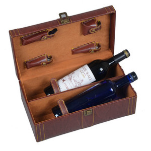 Caja de regalo de vino tinto de grano de madera Pu, doble botella portátil, nuevo estilo - Product Image 2