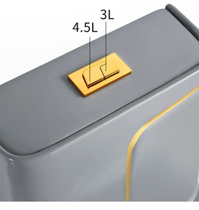 Artículos sanitarios de baño modernos, inodoro cuadrado de una pieza, piso, lavabo de baño y inodoro de cerámica, juego de inodoro Wc de línea dorada gris - Product Image 3