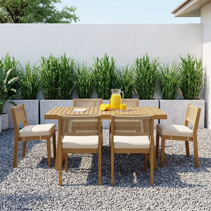 Outdoor Teak Wood Dining <b>Set</b> Table with Woven Chairs Patio <b>Garden</b> Restaurant Cafe Hotel Villa Furniture Manufacturer Indonesia - Product Image 4