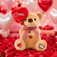 Oso de Peluche Kawaii con Colgante de Corazón y Lazo de Cuadros para Decoración de San Valentín