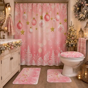 Cortina de Ducha de Poliéster con Diseño de Adornos Navideños Rosas, Cortina de Baño con Impresión Digital, Impermeable, Personalizada, Moderna, Venta al por Mayor - Product Image 1
