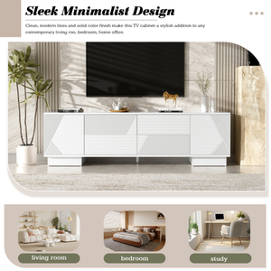 Meuble TV de salon de style mid-century de 70,8 pouces pour téléviseurs jusqu'à 75 pouces avec armoires de rangement, 4 tiroirs et pied central en métal - Product Image 3