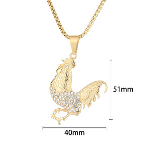 Hip Hop Gallo Galo 18K Chapado en oro Garra Ajuste Zirconia cúbica Impermeable Acero inoxidable Joyería de moda Colgantes para hombre - Product Image 1
