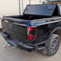 Cubierta de aluminio para caja de camioneta con caja trasera con cerradura, impermeable, negra, triple plegable, para la parte trasera