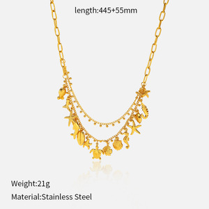 Groothandel 18K verguld roestvrijstalen ketting in oceaanstijl voor dames - schelp-, zon- en zeesterbedel, modieus juweel - Product Image 5