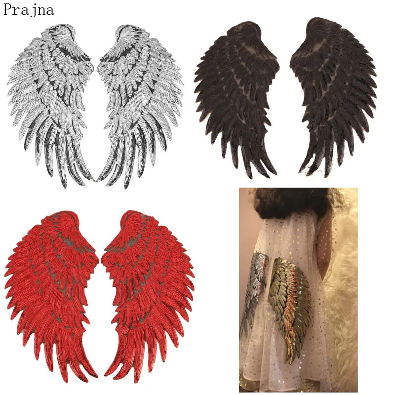 Red Angel Wings Patch Applique Sewing Iron On Sequin Patches For Clothes Stickers Jeans Fabric Patch Sewing Supplies M1127