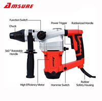 Marteau perforateur électrique industriel AMSURE AM32S 800W, diamètre de perçage max. 32 mm, 950 tr/min, 4350 coups par minute