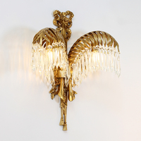 Jewellerytop Applique murale baroque en laiton antique avec feuille de palmier Maison Salon Applique murale décorative Applique murale en cristal classique K9
