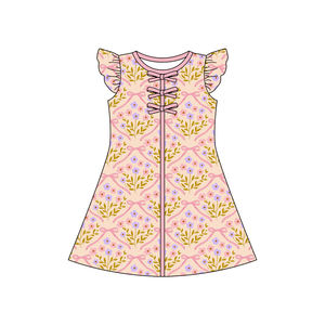 GSD3849 Vestido personalizado para niña pequeña con estampado de hojas de otoño, conjunto infantil de manga corta para niña, venta al por mayor - Product Image 5