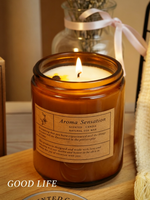 Bougie parfumée artisanale en verre ambré pour la décoration intérieure, relaxation et bien-être, parfum personnalisable, vente en gros, faible MOQ, directement de l'usine