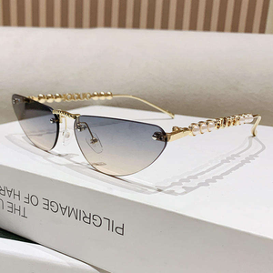 Lunettes de soleil pour femmes, style streetwear, nouvelle collection, lunettes de soleil œil de chat en métal avec incrustations de perles, protection UV - Product Image 5