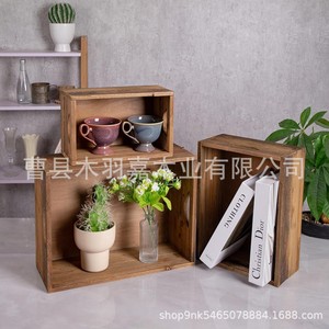 Wooden Storage Box Square Vintage Style Kitchen Organizer Decorative <b>Bins</b> - Product Image 3