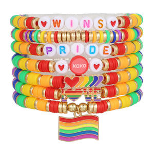 Pulseras <span class=keywords><strong>del</strong></span> Orgullo LGBT, Pulsera de Cuentas de Arcilla Arcoíris de Apoyo LGBT, Brazalete Gay para el Día <span class=keywords><strong>del</strong></span> Orgullo, Desfiles, Decoraciones, Fiestas - Product Image 1