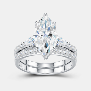 Set di gioielli da sposa con taglio Marquise Moissanite a doppio cerchio da sposa S925 anello nuziale placcato in oro Sterling Silver - Product Image 2