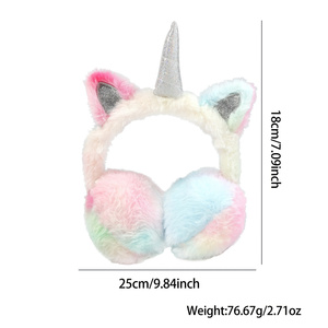 Couvre-oreilles <span class=keywords><strong>licorne</strong></span> pour enfants, en peluche colorée, pliables, chauds pour l'hiver, pour filles, mignons, arc-en-ciel - Product Image 6