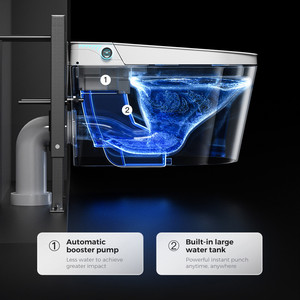 Économisez de l'espace Siège chauffant à chasse d'eau Intelligent Toilette suspendue Affichage LED Céramique intégrée Toilette murale intelligente avec réservoir - Product Image 2