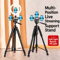 Multi-telefoon statiefhouder voor 3 apparaten, 360° °   3-weg dempende kop van aluminiumlegering livestream-statief voor mobiele telefoon