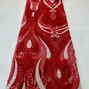 Vestido de encaje de lentejuelas con gota de agua de cuentas de densidad inferior neta europea y N, vestido de novia, ropa de rendimiento, tela
