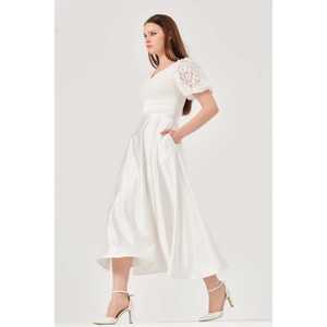 ชุดราตรีผ้าซาตินทรงเอไลน์คอวีหรูหราพร้อมเอวทรงเอ็มไพร์สวมใส่สบายสำหรับผู้หญิง - Product Image 1