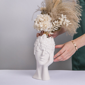 Decorazione per soggiorno in stile nordico forma femminile <span class=keywords><strong>vaso</strong></span> di fiori ornamenti in ceramica artigianato viso umano <span class=keywords><strong>vaso</strong></span> di porcellana - Product Image 2