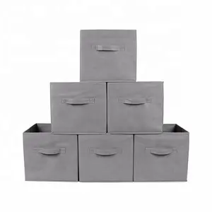 Foldable Closet Organizer Container Basket Bins Fabric Set of 6 Cube Storage Boxes with Dual Handles