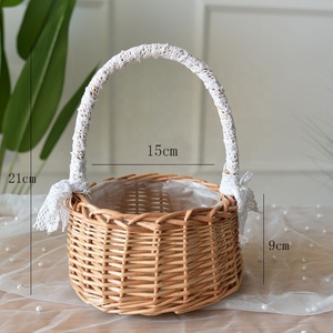Cestas de niña de flores de boda tejidas a mano con asa y cinta cesta gfit de mimbre de ratán para decoración de jardín y hogar - Product Image 6